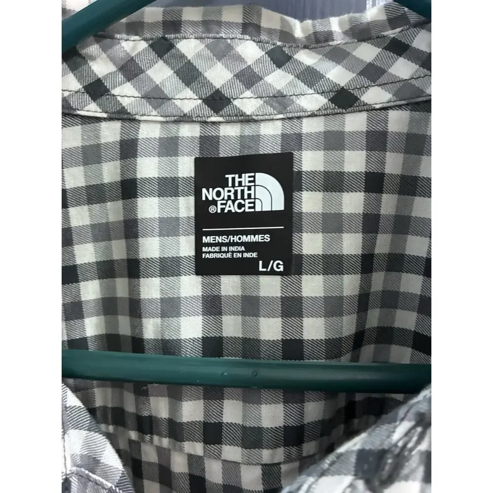 The North Face Button Up Shirt Check Shirt sleeve Pocket Gray Mens Large